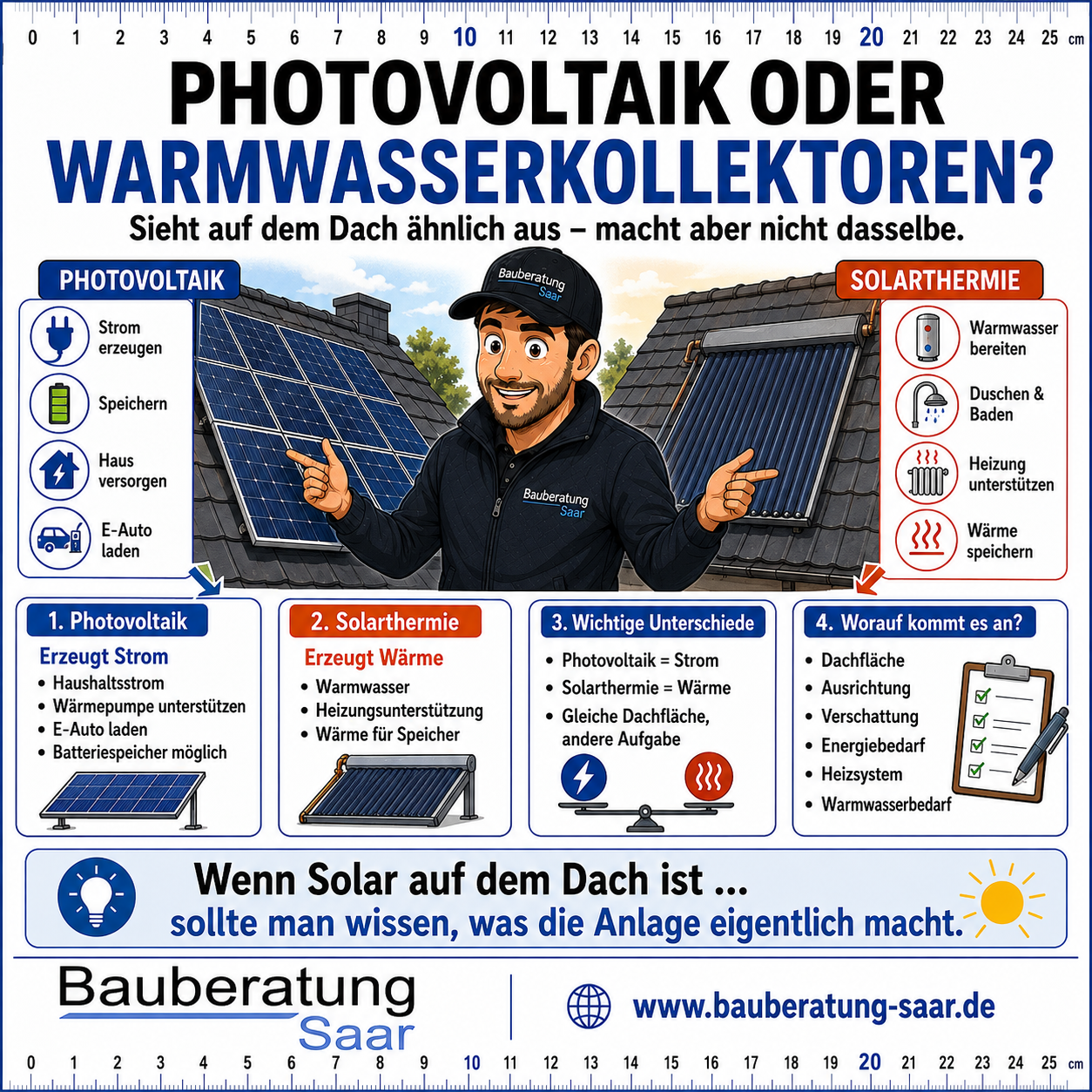 Bauwissen: Photovoltaik oder Warmwasserkollektoren?
